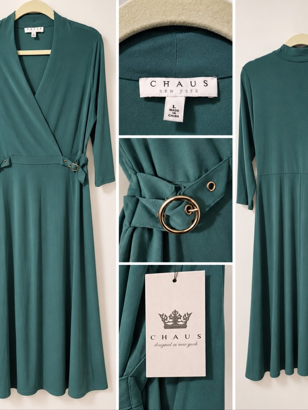 Chaus New York Teal Faux Wrap Midi Dress – Size Large – New With Tags